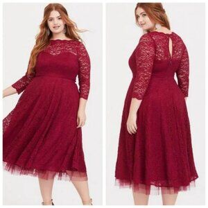 TORRID Midi Length Lace Dress Burgundy Size 20 Wedding Guest